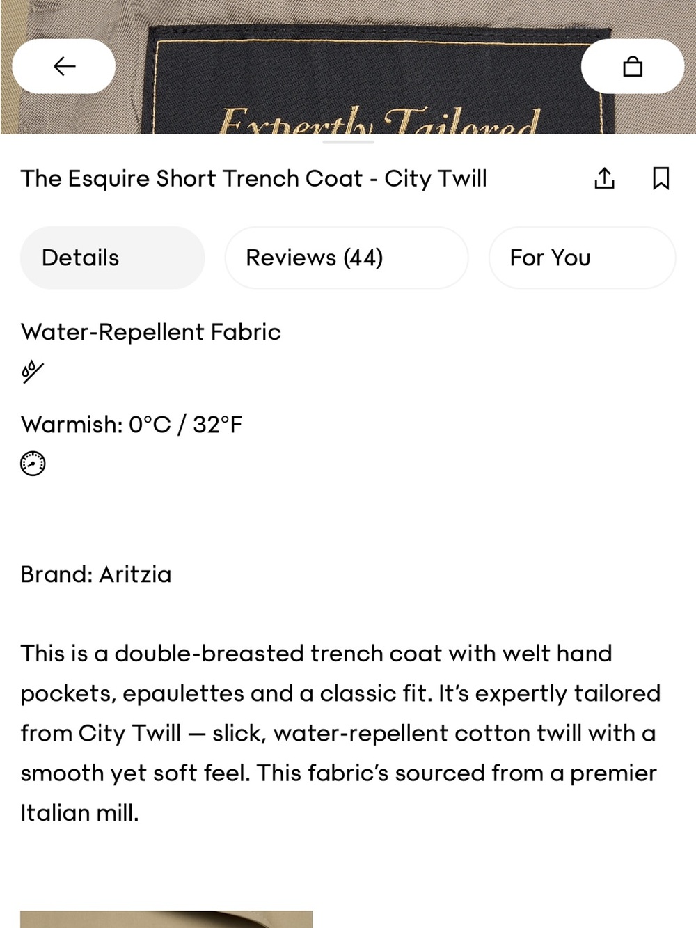 Aritzia NWT The Esquire Short Trench Coat Wicker Tan Size Small - Picture 7 of 16